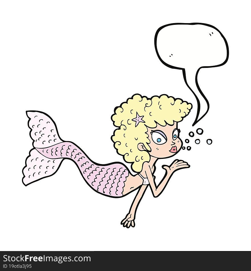 Cartoon Mermaid Blowing Kiss With Speech Bubble