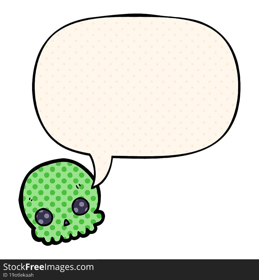 cartoon skull and speech bubble in comic book style