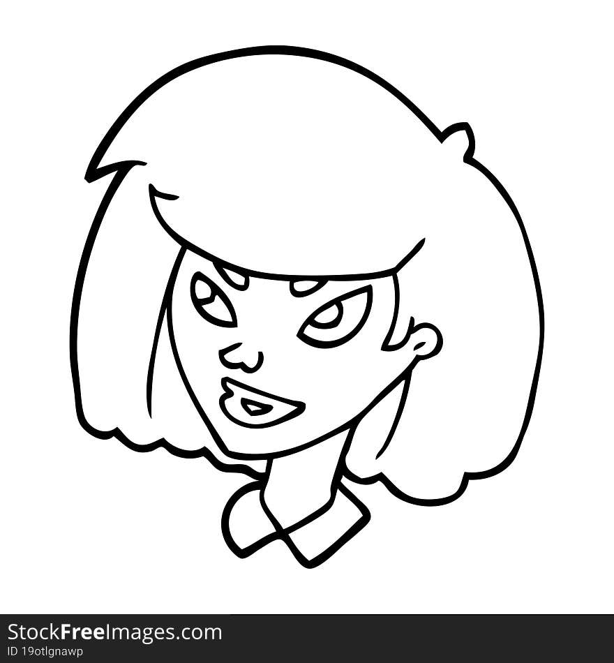 line drawing cartoon face of a girl