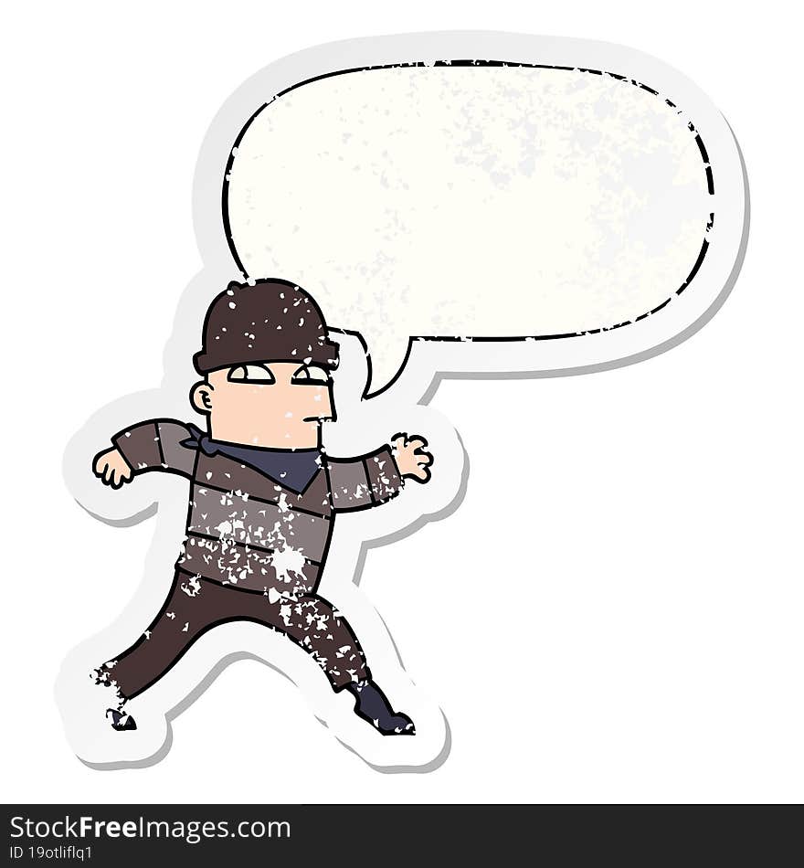 cartoon thief and speech bubble distressed sticker