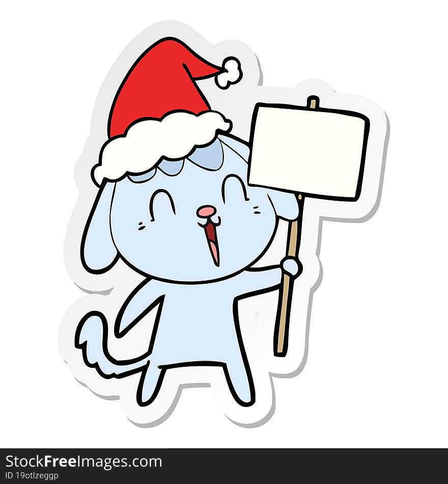 cute hand drawn sticker cartoon of a dog wearing santa hat. cute hand drawn sticker cartoon of a dog wearing santa hat