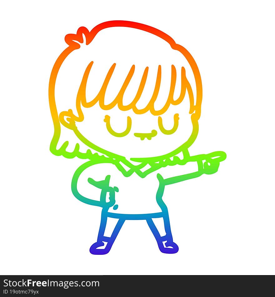 rainbow gradient line drawing of a cartoon woman