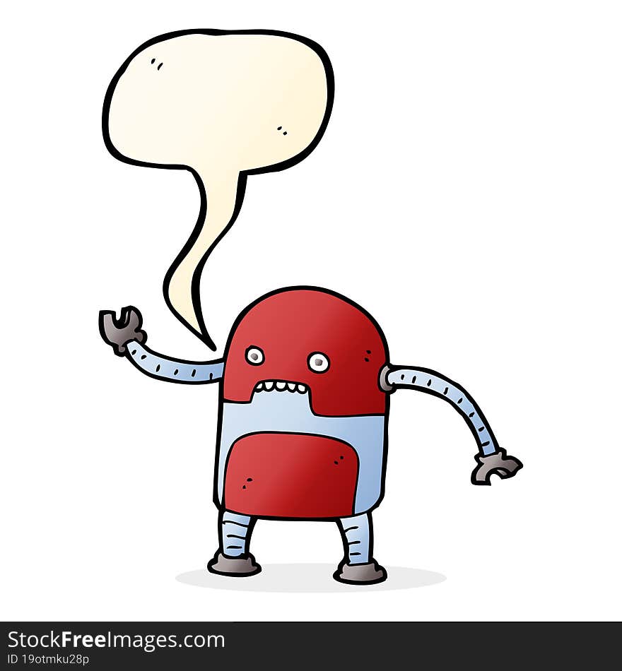 funny cartoon robot with speech bubble