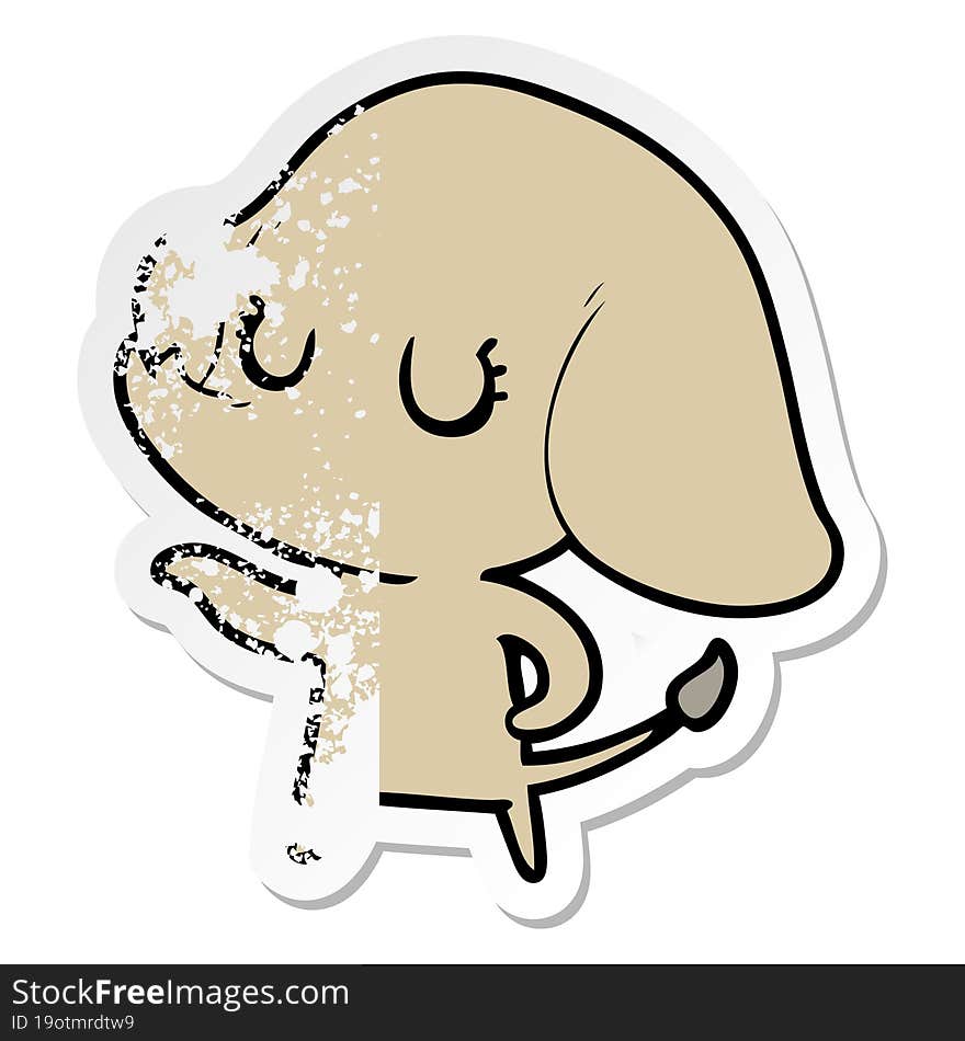 distressed sticker of a cute cartoon elephant