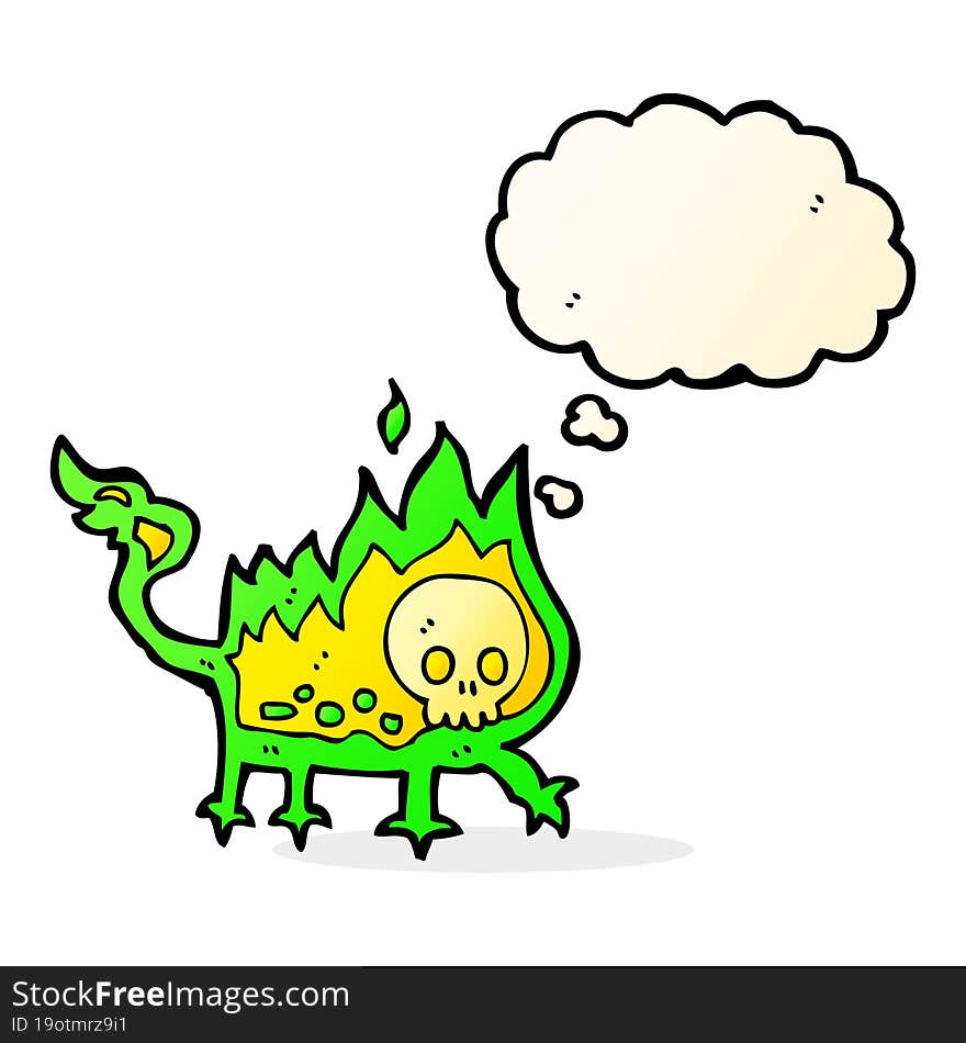 Cartoon Little Fire Demon With Thought Bubble