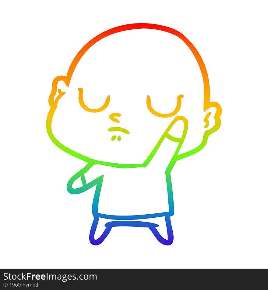 Rainbow Gradient Line Drawing Cartoon Bald Man