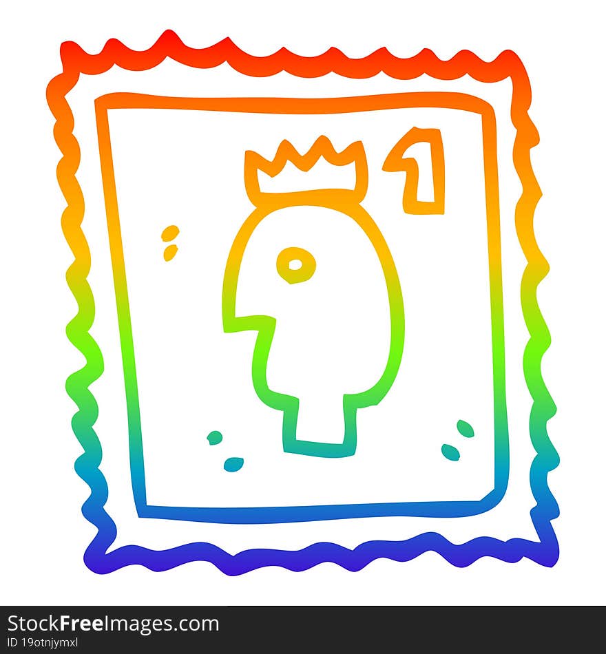 Rainbow Gradient Line Drawing Cartoon Stamp With Royal Head