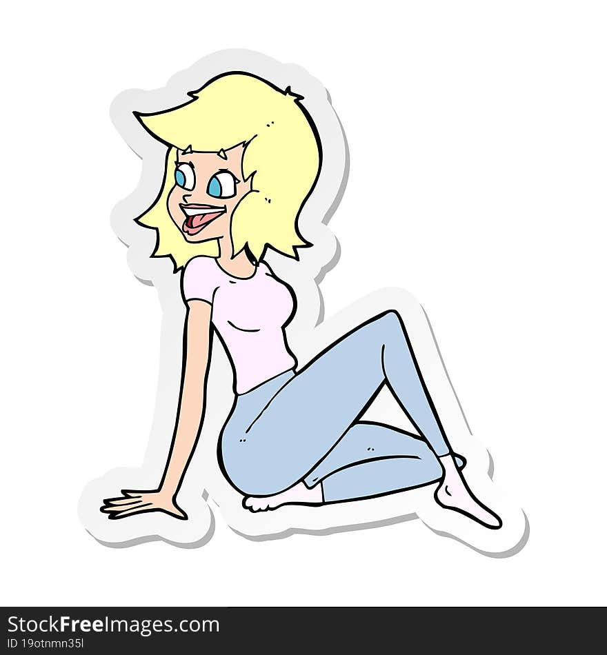 sticker of a cartoon pretty woman looking happy