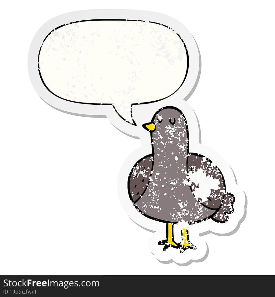 cartoon bird with speech bubble distressed distressed old sticker. cartoon bird with speech bubble distressed distressed old sticker