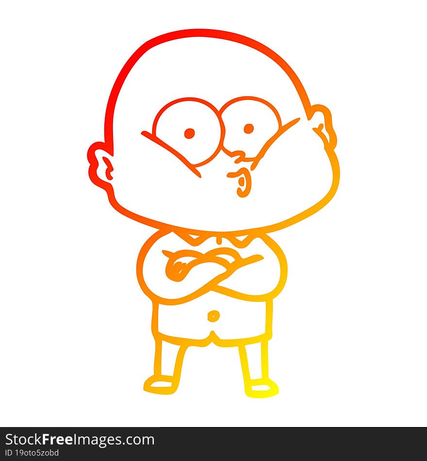 Warm Gradient Line Drawing Cartoon Bald Man Staring