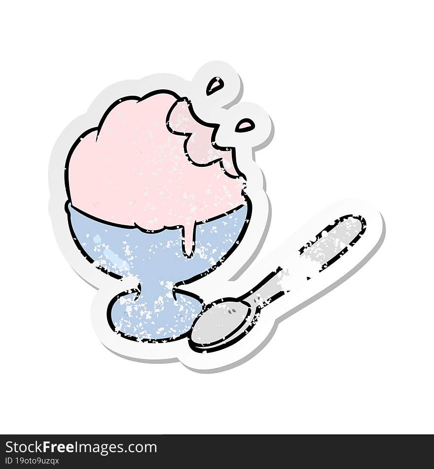 distressed sticker of a cartoon ice cream dessert