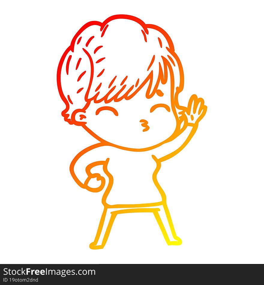 warm gradient line drawing cartoon woman thinking