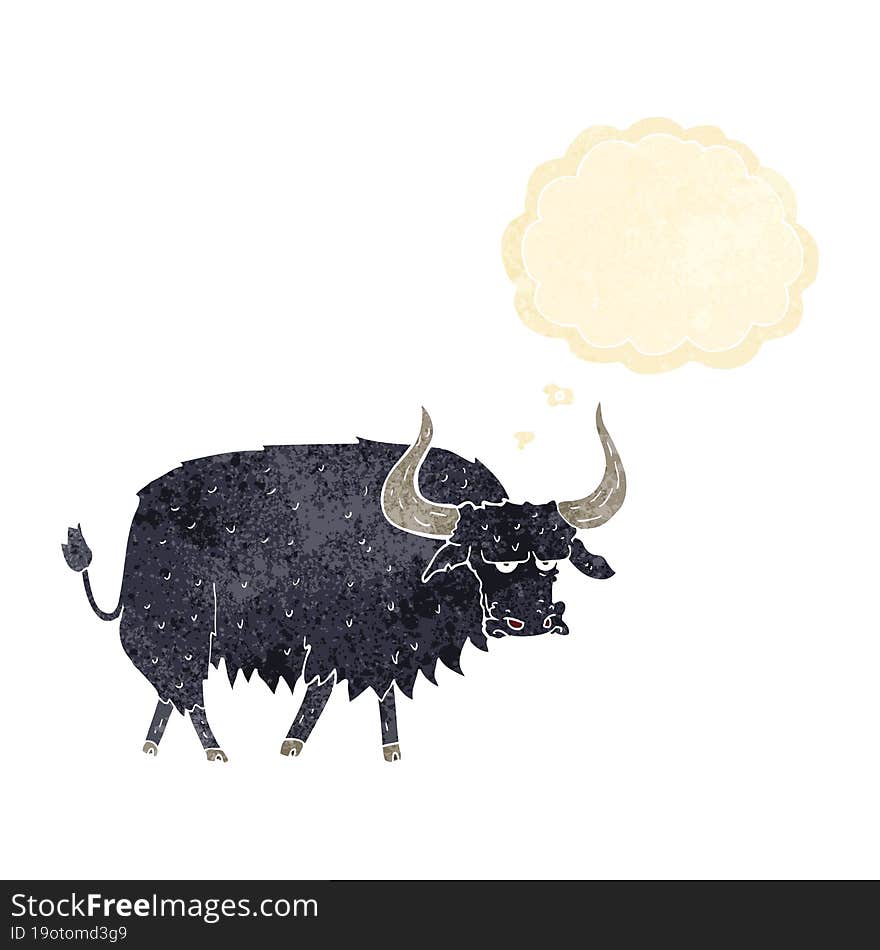 cartoon annoyed hairy ox with thought bubble