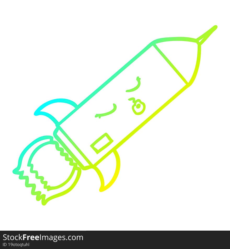 Cold Gradient Line Drawing Cartoon Rocket