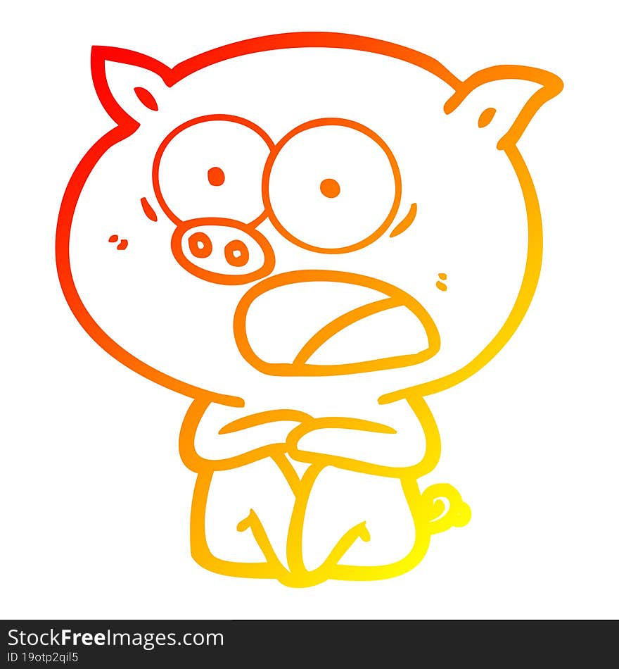 warm gradient line drawing shocked cartoon pig sitting down