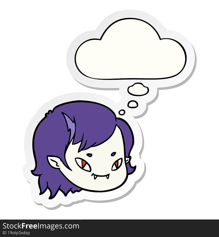 cartoon vampire girl face with thought bubble as a printed sticker