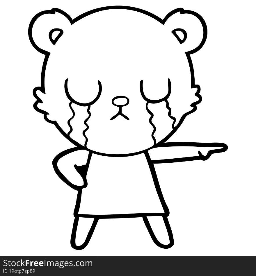 crying polar bear in dress pointing. crying polar bear in dress pointing