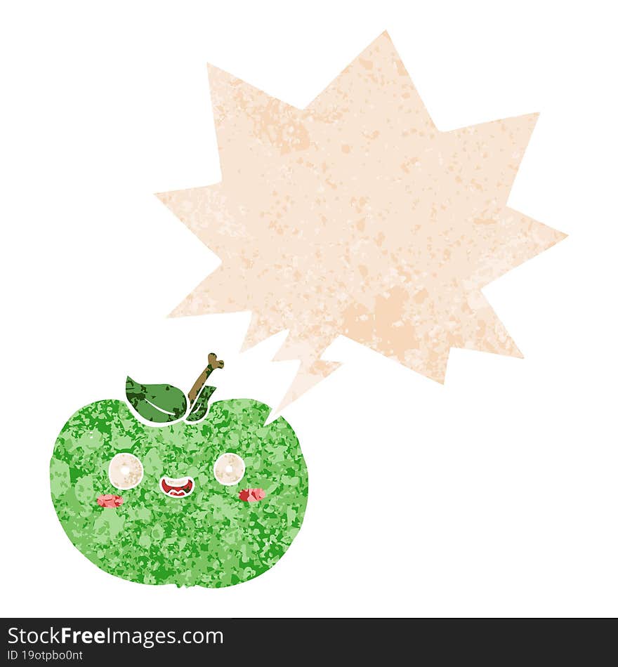 cartoon apple and speech bubble in retro textured style