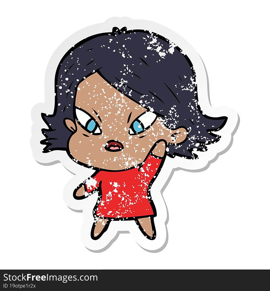 distressed sticker of a cartoon stressed woman