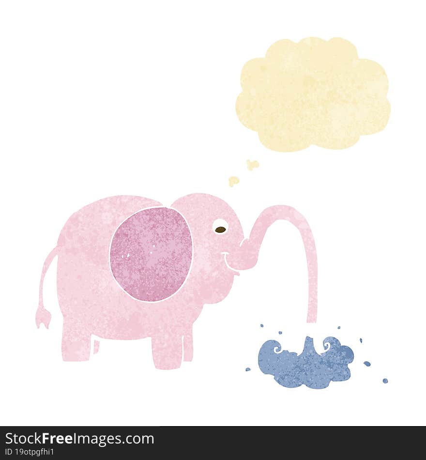 cartoon elephant squirting water with thought bubble