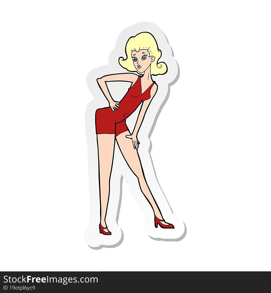 sticker of a cartoon model woman posing