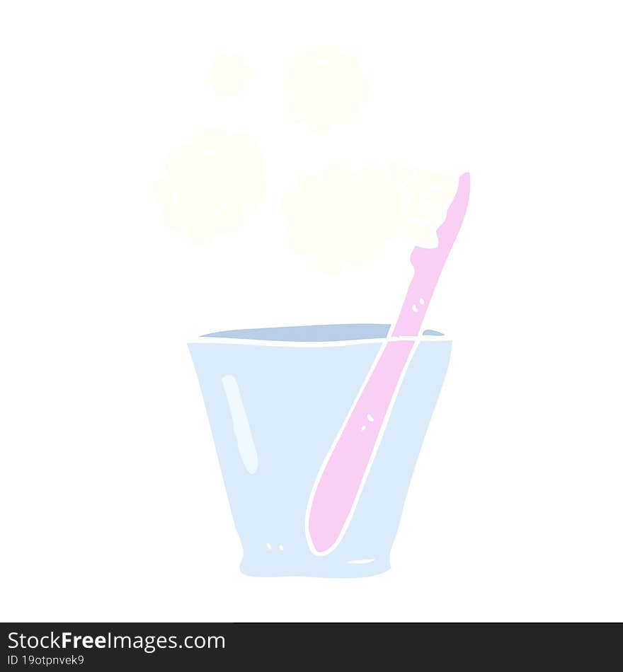 Flat Color Illustration Of A Cartoon Toothbrush In Glass