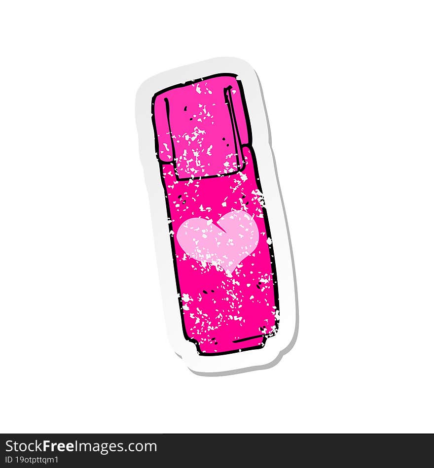 retro distressed sticker of a cartoon pink felt tip pen