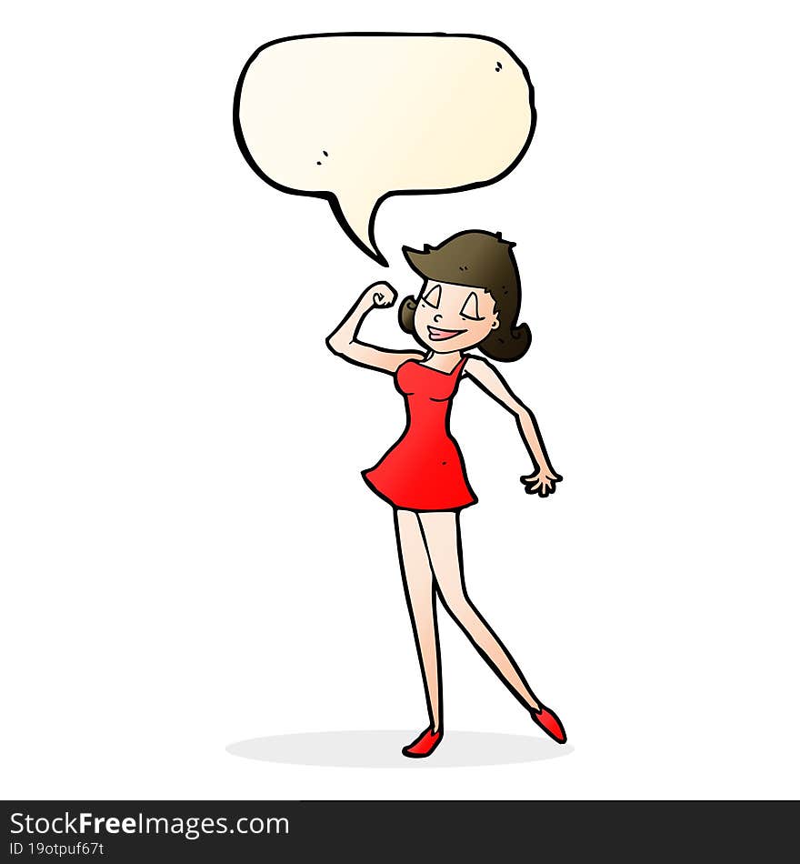 cartoon woman with can do attitude with speech bubble