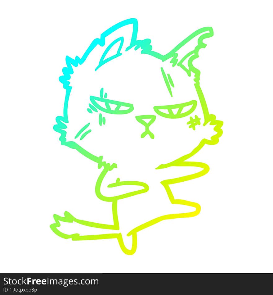 cold gradient line drawing tough cartoon cat