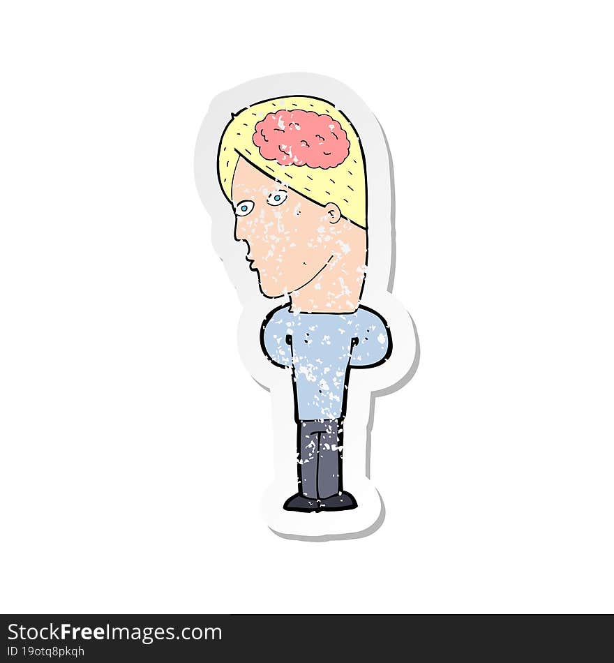 retro distressed sticker of a cartoon man with big brain