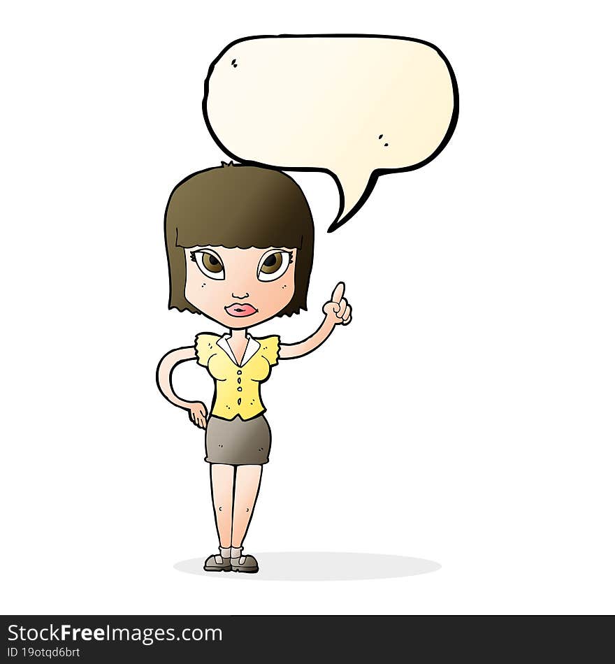 cartoon pretty girl with idea with speech bubble