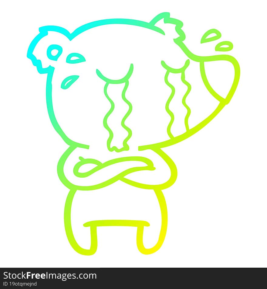 cold gradient line drawing of a cartoon crying bear