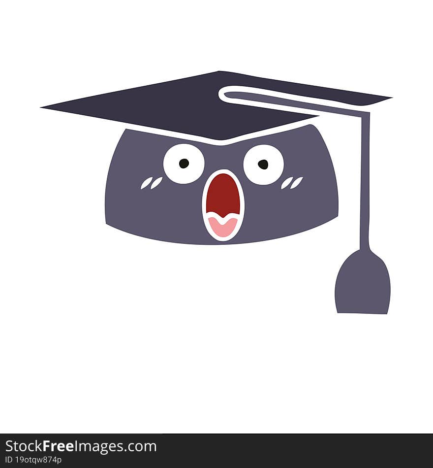 flat color retro cartoon of a graduation hat