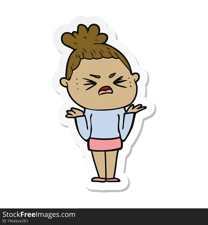 Sticker Of A Cartoon Angry Woman