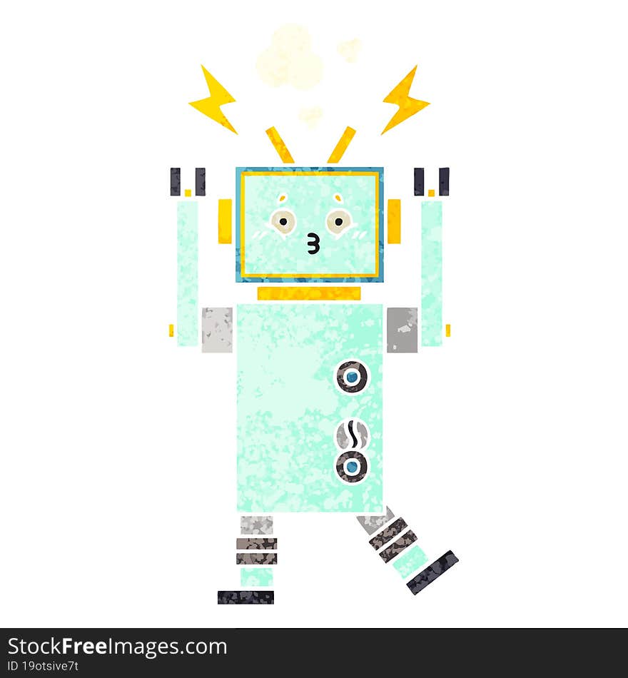 Retro Illustration Style Cartoon Robot