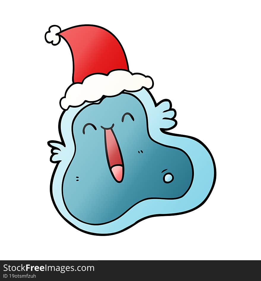 Gradient Cartoon Of A Germ Wearing Santa Hat