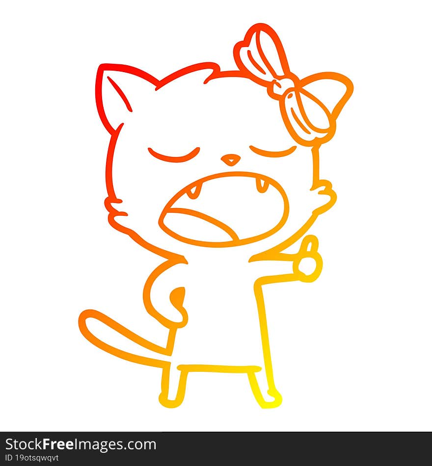 Warm Gradient Line Drawing Cartoon Yawning Cat