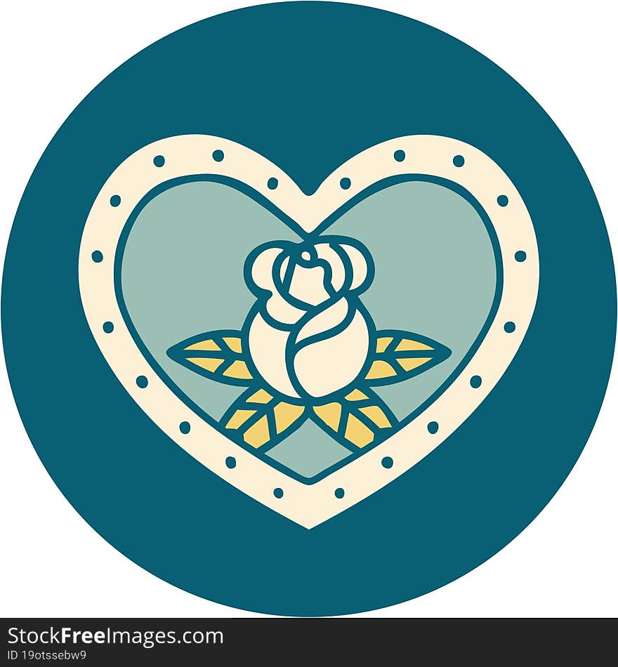 iconic tattoo style image of a heart and flowers. iconic tattoo style image of a heart and flowers