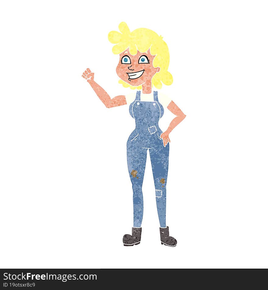 retro cartoon determined woman clenching fist