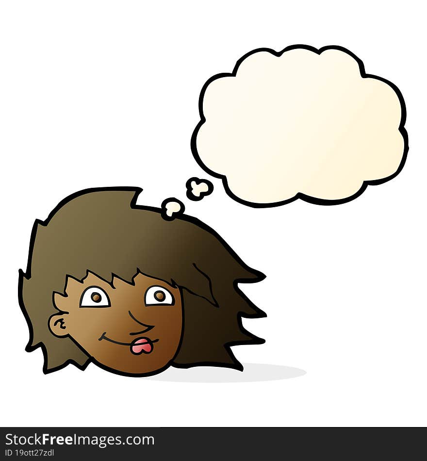 cartoon female face with thought bubble