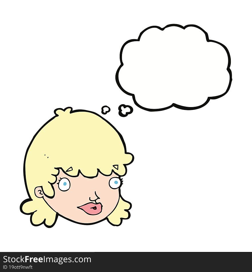 cartoon female face with thought bubble