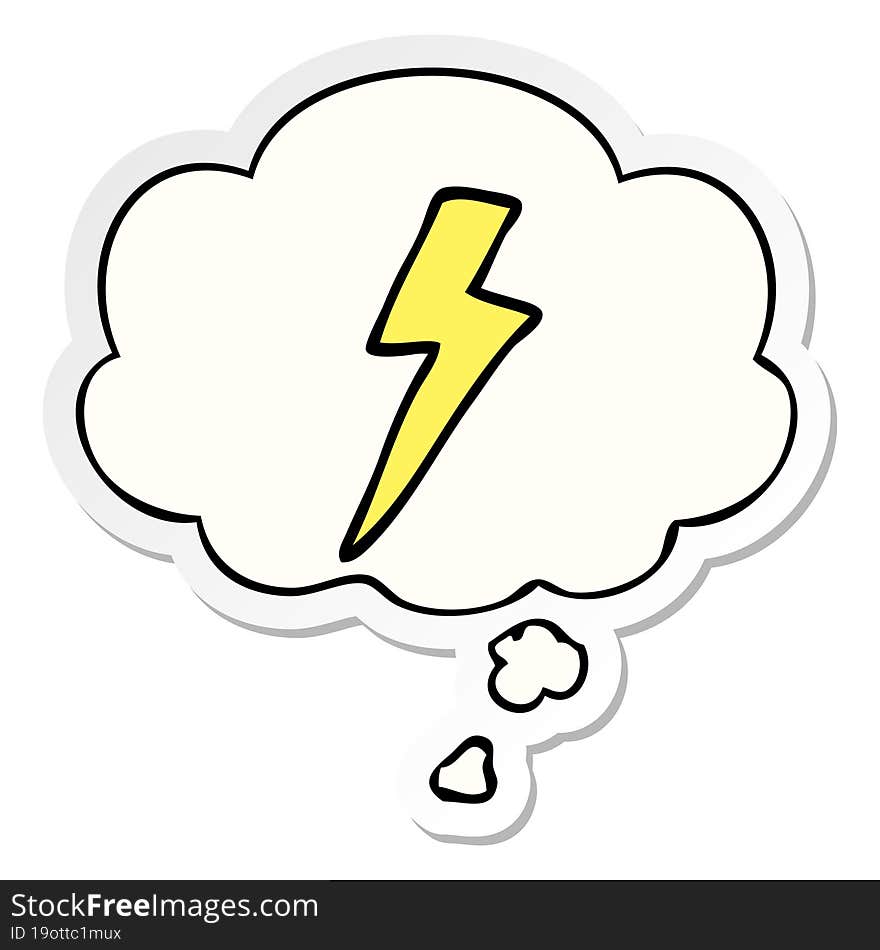 cartoon lightning bolt and thought bubble as a printed sticker