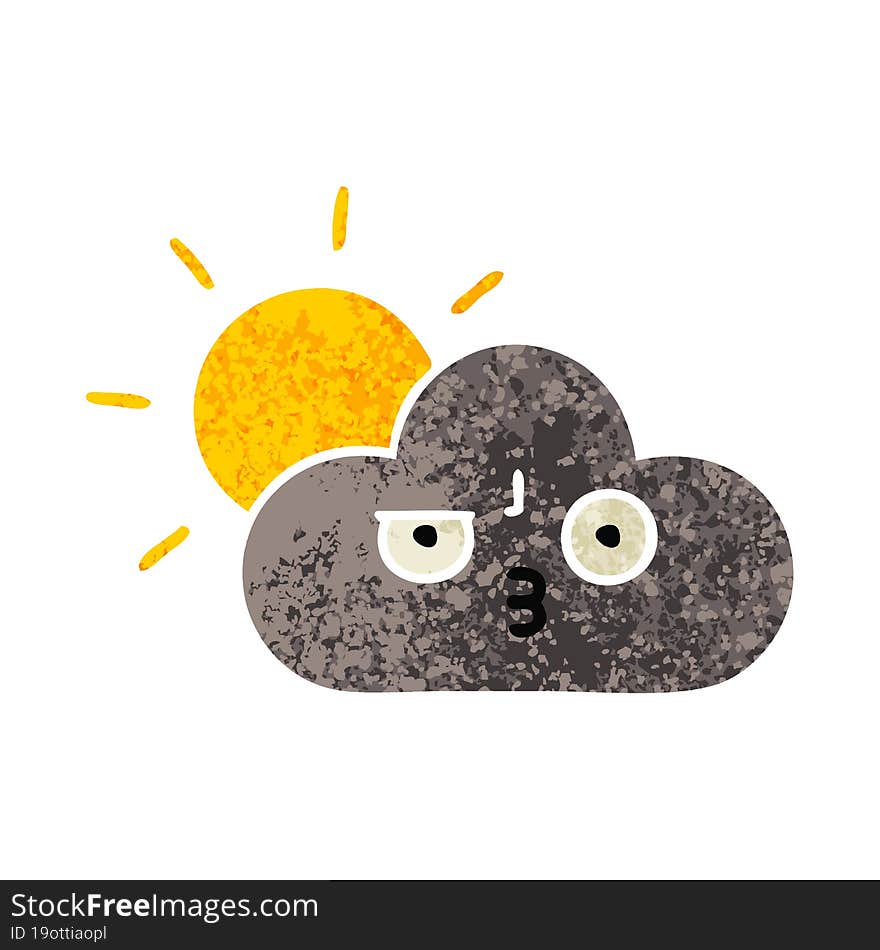 Retro Illustration Style Cartoon Storm Cloud And Sun