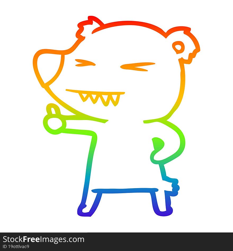 rainbow gradient line drawing cartoon bear giving thumbs up