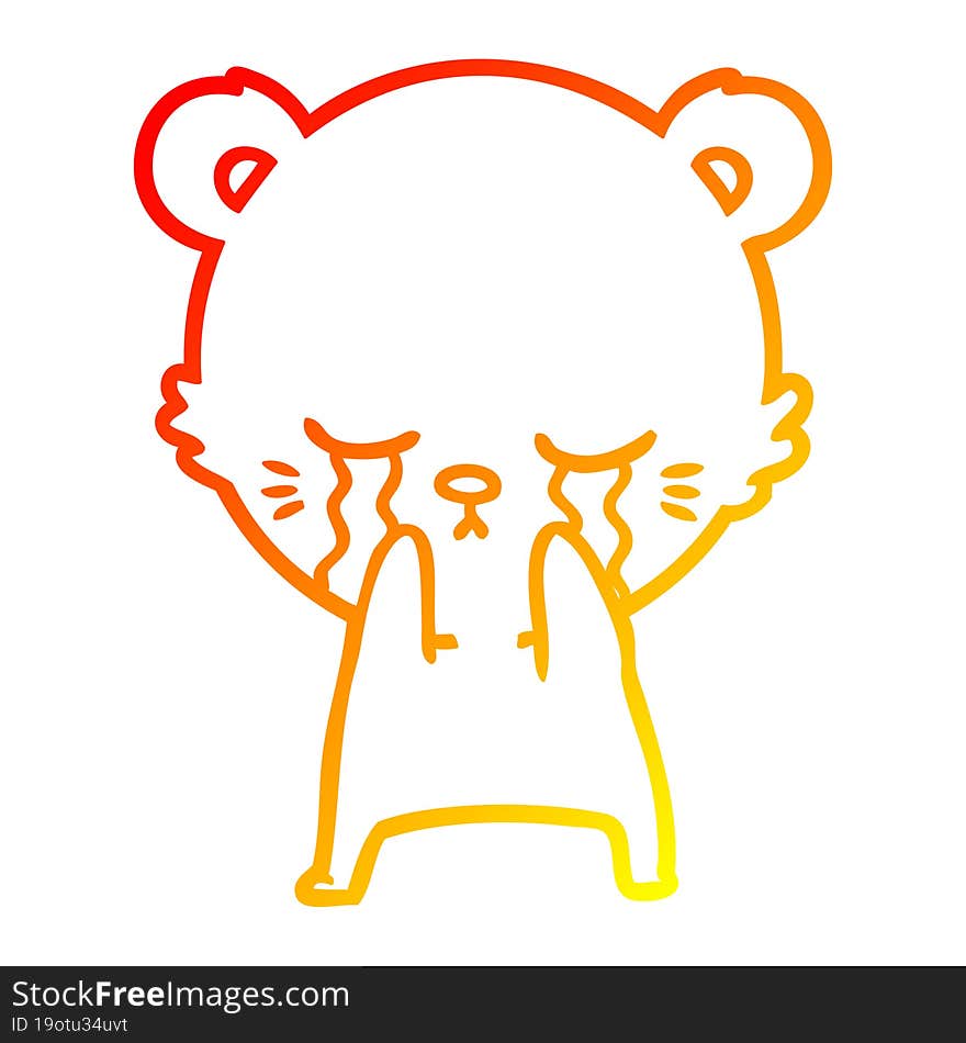 warm gradient line drawing of a crying cartoon bear