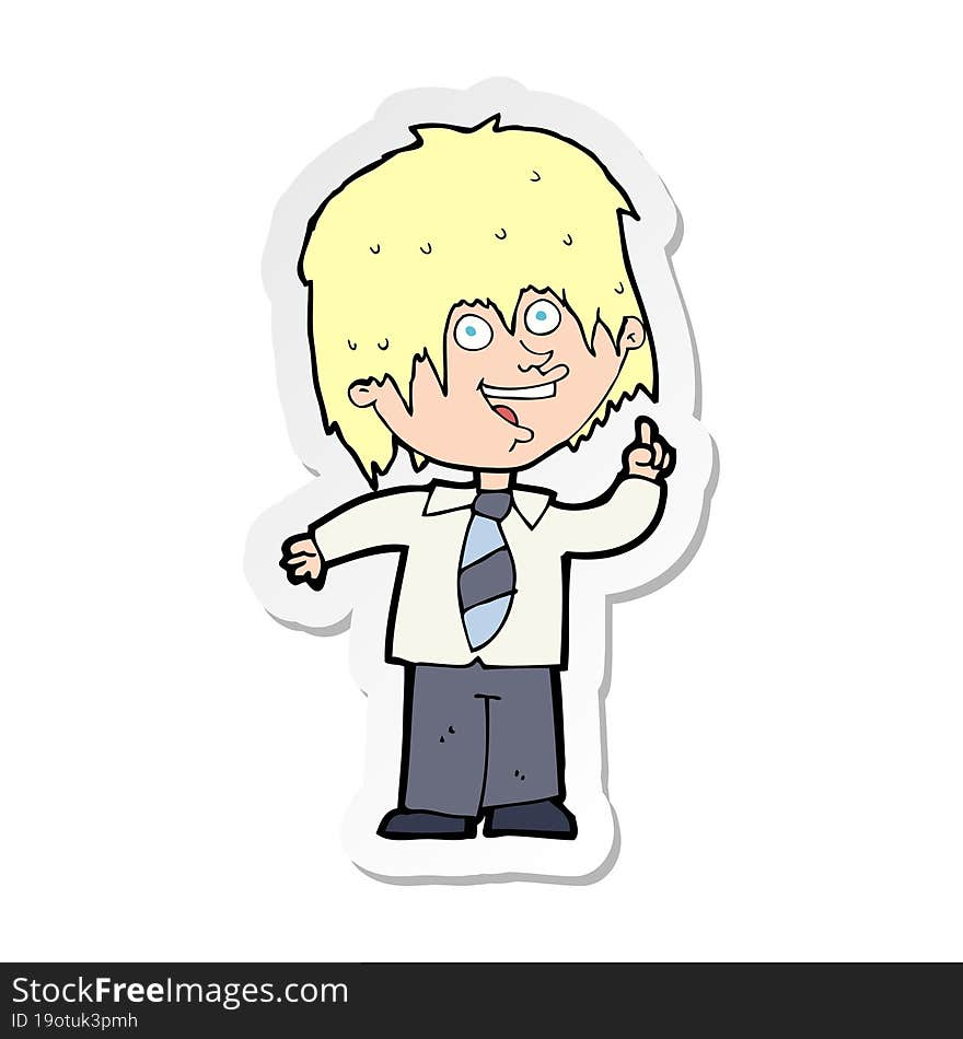 sticker of a cartoon school boy with idea