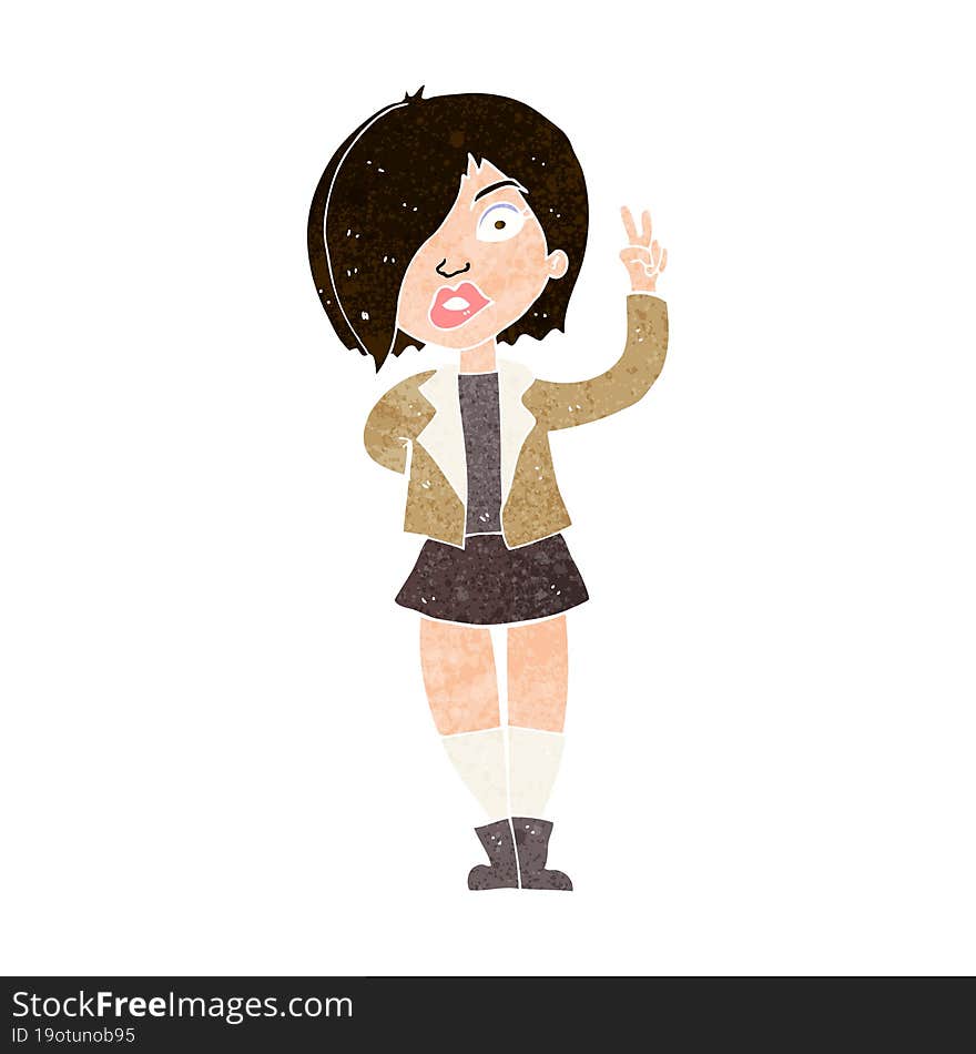 cartoon cool girl giving peace sign