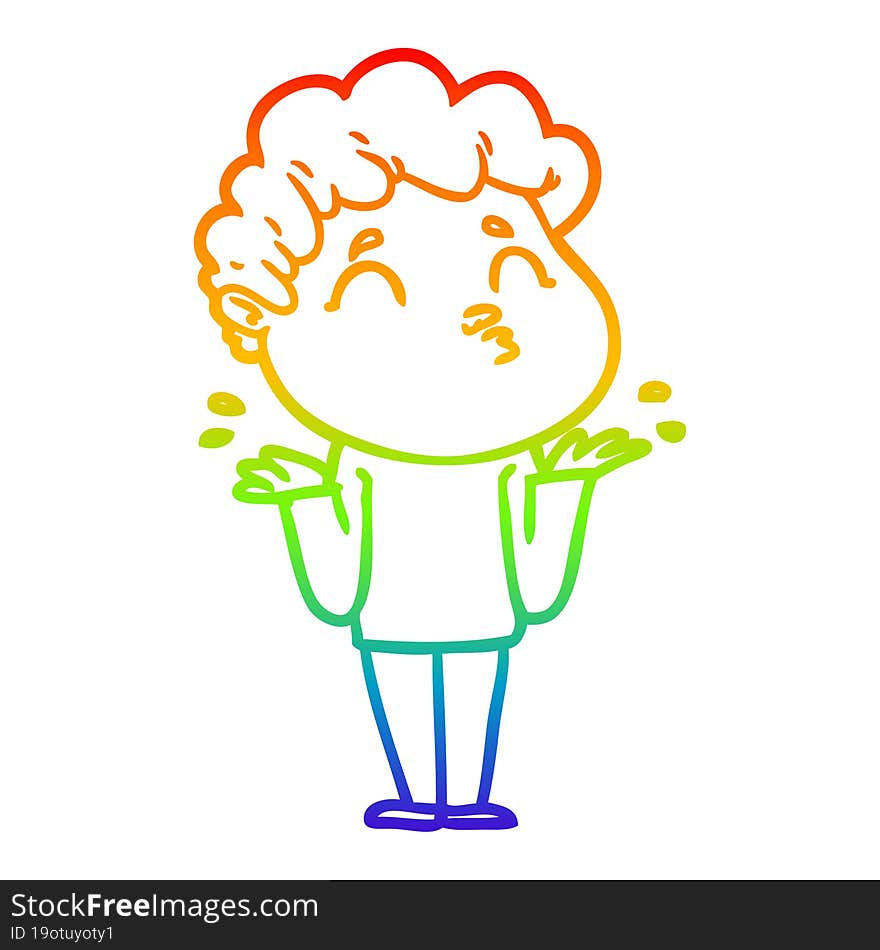 rainbow gradient line drawing of a cartoon man shrugging