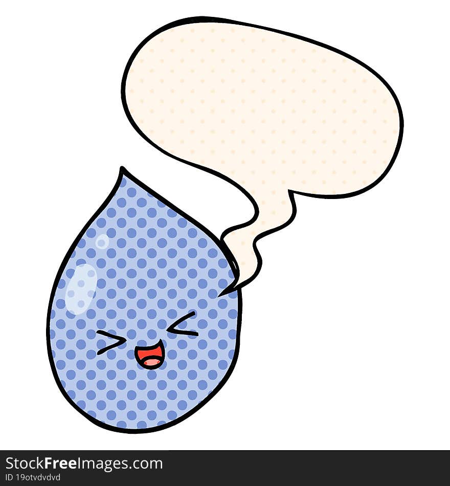 Cartoon Raindrop And Speech Bubble In Comic Book Style