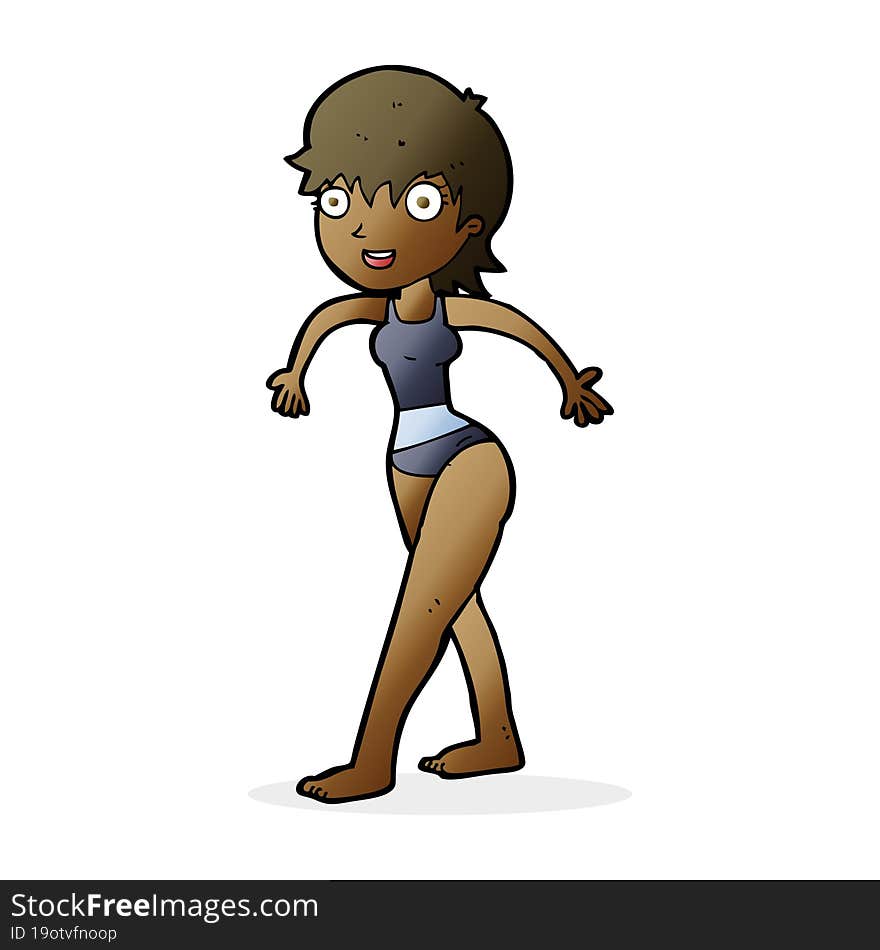 Cartoon Happy Woman In Swimming Costume